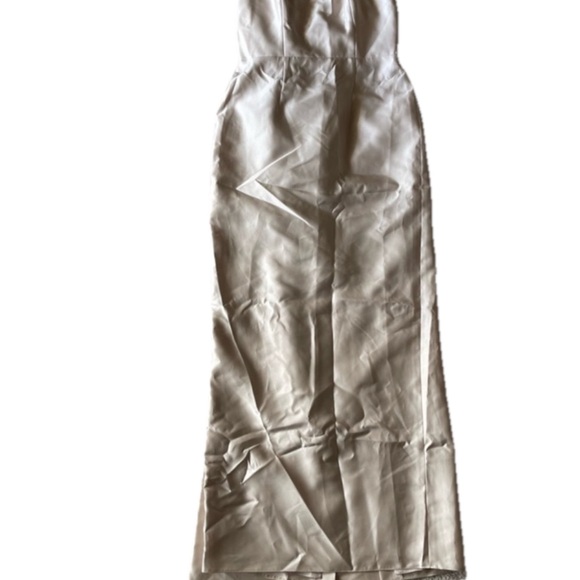 Alfred Sung Strapless Satin Twill Column Gown Removable Train Champagne Size 10 - Picture 2 of 5